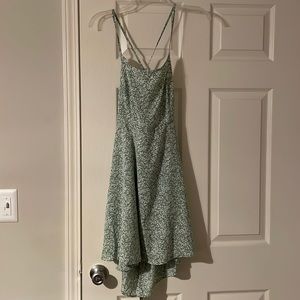 XL green flower mini dress with open back and adjustable straps